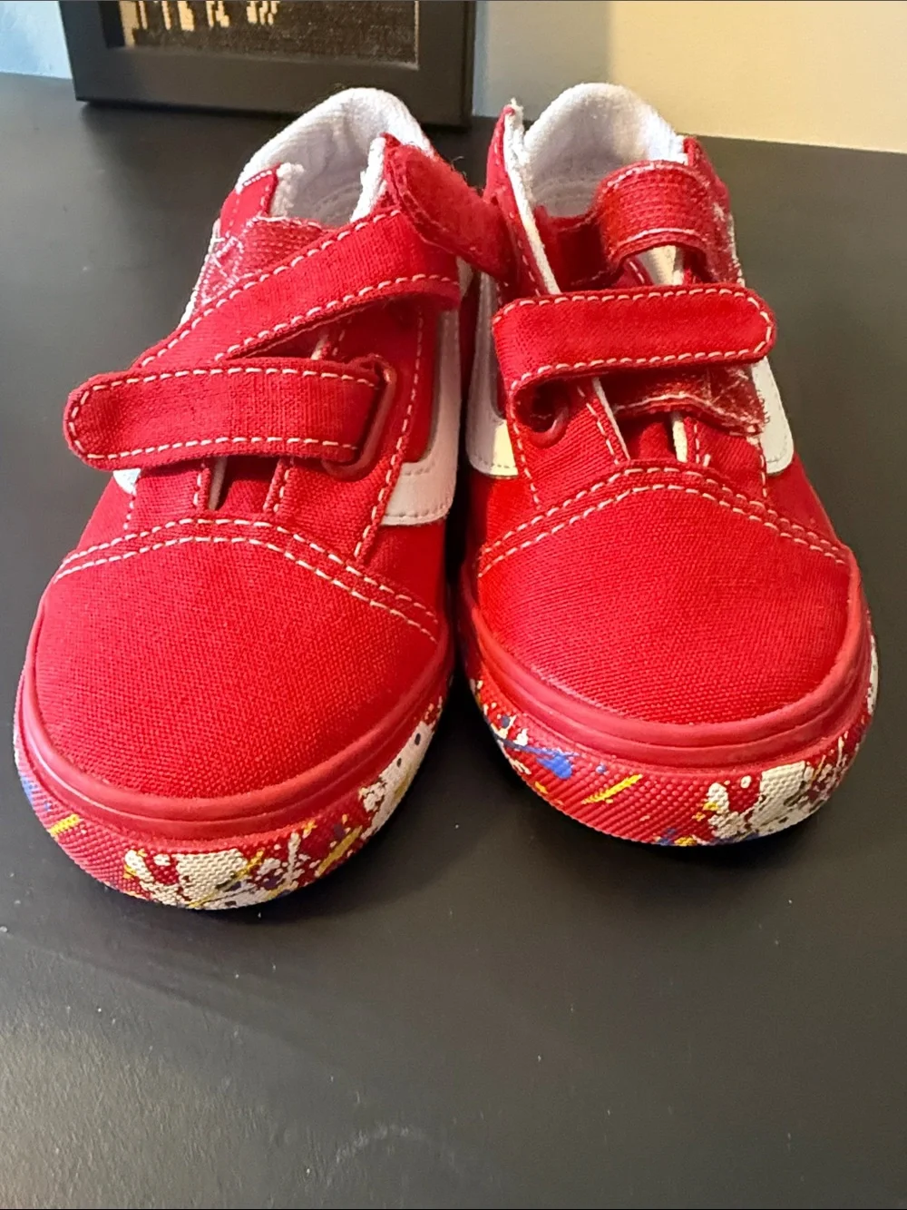 Vans NWT! Kids Red Canvas Velcro Sneakers with White Stripe